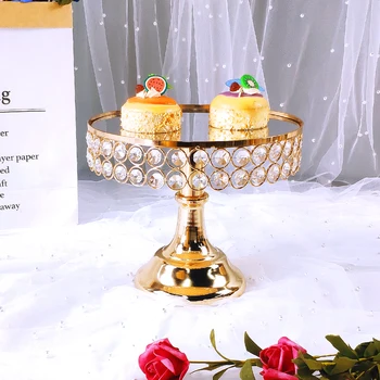 1 adet altın kaplama Kek Standı Seti Kristal Metal ayna Cupcake standı süslemeleri Tatlı Ayaklı Parti Ekran kek tepsisi