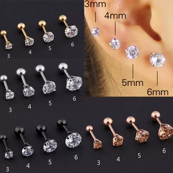 1 adet Tıbbi Paslanmaz çelik Kristal Zirkon Kulak Çiviler Küpe Kadınlar / Erkekler İçin 4 Prong Tragus Kıkırdak Piercing Takı
