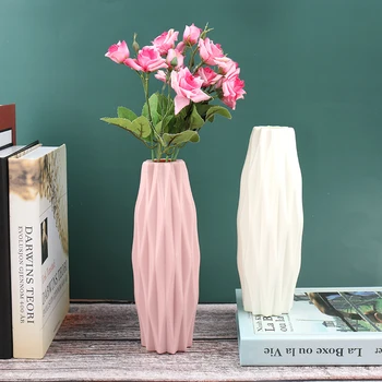 1 ADET Çiçek Vazo Beyaz Taklit Seramik Saksı Dekorasyon Ev Plastik Vazo ev dekor için