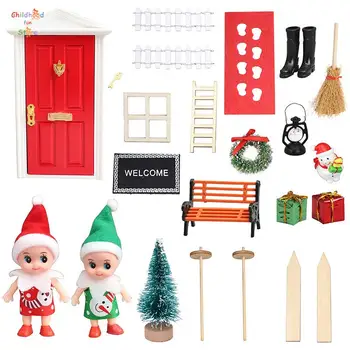 1 Takım 1: 12 Evcilik Minyatür Noel Süsler Elf Kapı Kızak Bebek Tezgahı Noel Sahne Dekor Oyuncak DIY dekorasyon