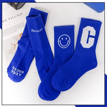 1 Çift Moda IKB Mavi Kadın Çorap Klein Mavi Çorap Tüm Mevsim Çift İğne Örme Rahat Çorap