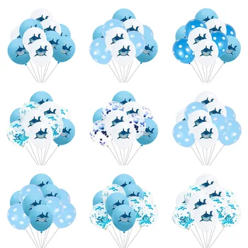 10 adet 12 inç Köpekbalığı Konfeti Balon Hayvan Baskı Lateks Balonlar Deniz Tema Çocuklar Doğum Günü Partisi Süslemeleri Bebek Duş Malzemeleri