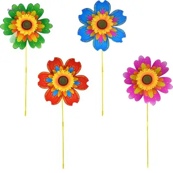 10 ADET Ayçiçeği Rüzgar Spinners Güzel Fırıldaklar Düğün Çim Dekor Çocuk Açık Oyuncaklar Balkon Bahçe Veranda Dekorasyon