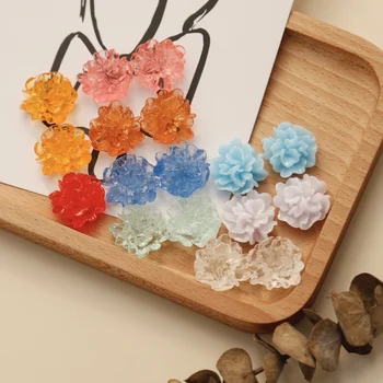 10 adet Cam Çok Renkli Çiçek Şekli Küpe kulak klipsi Reçine Yama DIY El Yapımı Süs Aksesuarları Malzeme Ins Kore