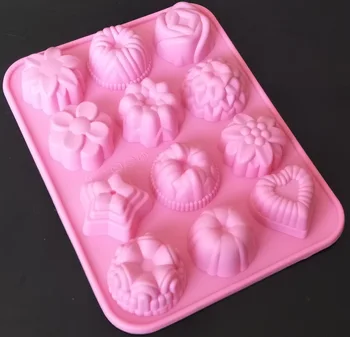 10 Adet Yeniden kullanılabilir Silikon Çiçek Kek Kalıbı / Muffin Cupcake Pembe Silikon Kek kalıbı Kalıp / kek dekorasyon