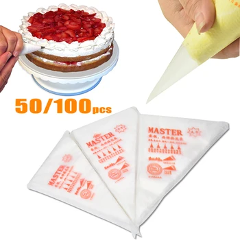 100/50 adet Üst Tek Kullanımlık sıkma torbası Temizle Buzlanma Fondan Kek Krem Dekorasyon Pasta İpucu Aracı