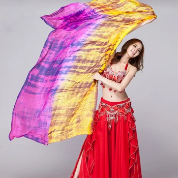 100 % İpek Sahne Performansı Prop Çift Renk Kravat Boya Hafif Doku Eşarp Kadın Dans Aksesuarları Oryantal Dans İpek Peçe