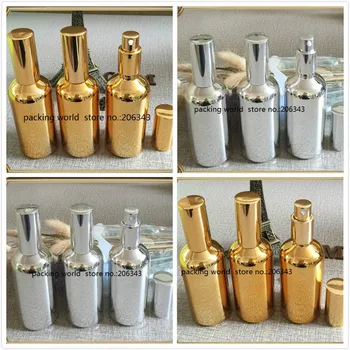 100 ml gümüş/altın uçucu yağ şişesi ile sis püskürtücü / losyon pompası püskürtücü / pompa şişesi için kozmetik l ambalaj, cam şişeler