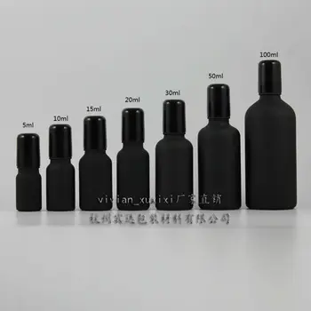 10ml siyah buzlu Cam rulo parfüm şişesi, parfüm konteyneri, göz kremi, cam şişe, uçucu yağ