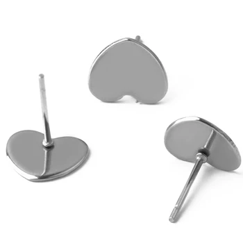 10mm Kalp Paslanmaz Çelik Küpe Damızlık Kulak Sonrası Çivi Düz Küpe Pedi Taban Direkleri DIY Küpe Takı Bulguları Yapımı