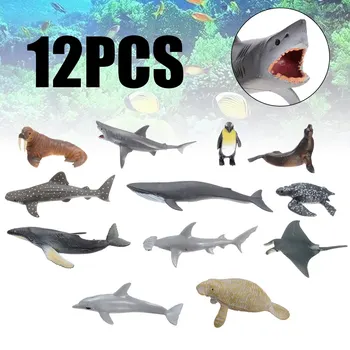 12 adet Köpekbalığı Balina Kaplumbağa Yengeç Yunus Eylem oyuncak figürler Okyanus Deniz Yaşamı Simülasyon Hayvan Modeli Setleri Çocuk Oyuncakları Dekorasyon Hediye