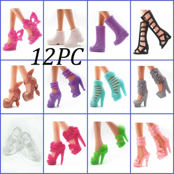 12 çift/grup Moda Bebek Ayakkabı barbie bebek Sandalet 1/6 Bebek Ayakkabı Botları barbie bebek Kıyafet Elbise Çok Tasarımlar