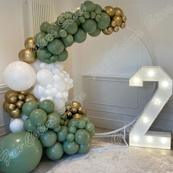 122 adet Avokado Yeşil Düğün Doğum Günü Partisi Zemin Bebek Duş DIY Altın Tatil Yemeği masa süsü Beyaz Balon Garland