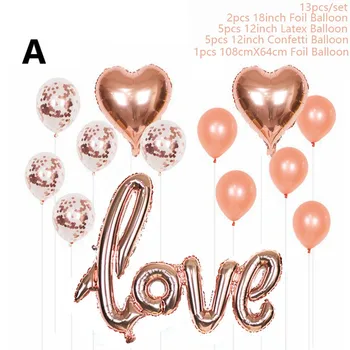 13 Adet Aşk Balonlar Dekorasyon Alüminyum Folyo Gül Altın Sequins Balon sevgililer Günü Düğün Dekorasyon Parti Malzemeleri