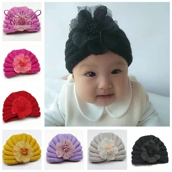 16 * 14 CM Sonbahar ve Kış Moda Sıcak Örgü Yün Çizgili Şapka Sevimli El Yapımı Çiçekler Yenidoğan Kapaklar Bebek Şapkalar Çocuk Hediyeler
