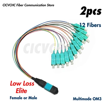 2 adet 12 Fiber MPO / UPC-SC / UPC Kablo Demeti-MM OM3-300 - 0.35 m 0.9 mm renkli tüp-Elite / Düşük Kayıp-Erkek / Dişi