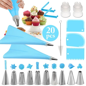 20 ADET Kek Dekorasyon Araçları Boru İpuçları Pasta Çanta Plastik Kuplörler Kullanımlık Kek Pürüzsüz Mutfak Pişirme Aksesuarları