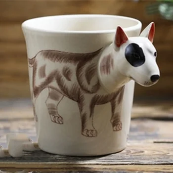 200 ML Seramik Kupa Bull Terrier Seramik Fincan Kahve Fincanı 3D Karikatür Fincan Stereo Fincan Ofis Ev Kore Tarzı Çin El-boyalı