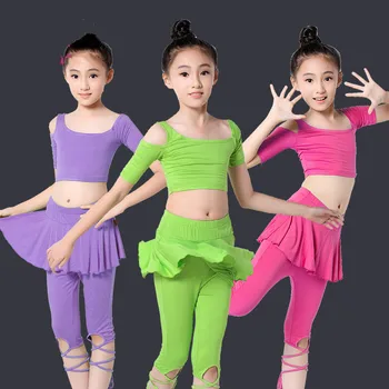 2016 Sıcak Satış Pamuk Kız Latin Dans Jimnastik Çocuklar Bahar çocuk Giysileri ve Dans Uygulama Suit