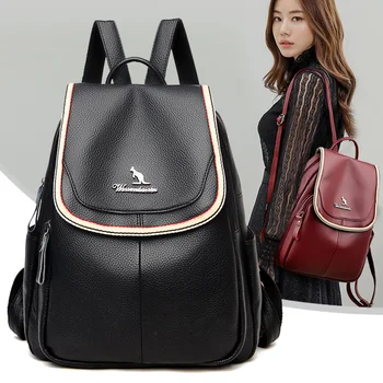2020 Yeni Yüksek Kaliteli Deri Sırt Çantası Kadın omuz çantaları Çok Fonksiyonlu seyahat sırt çantası Okul Çantaları Kızlar için Vintage Sırt Çantası
