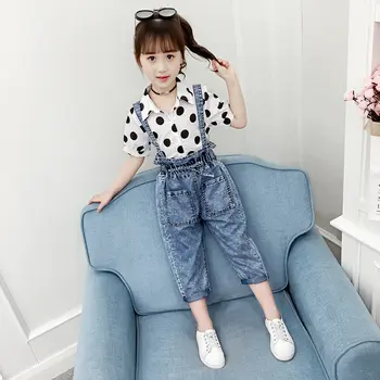 2021 Bahar Toddler Kız Giysileri Kıyafetler Set Yeni Moda Çocuk Giyim Takım Elbise Seti Kızlar için Bluz + Tulum 2 ADET Giyim Seti