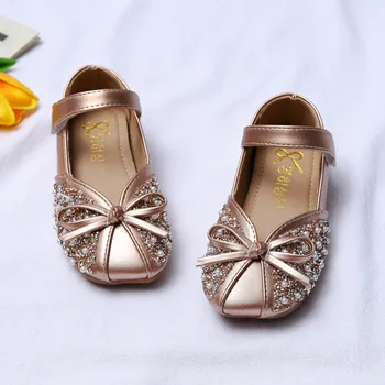 2021 Bahar Yeni Çocuk Ayakkabıları Kız Prenses Ayakkabı Kelebek Glitter Kristal Tek deri ayakkabı Çocuklar Kız Zarif Elbise Ayakkabı