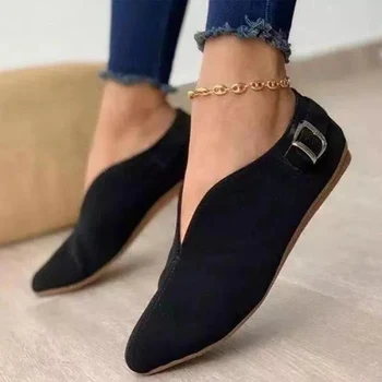 2021 Kadın Flats Ayakkabı Sivri Burun Süet Kadın Loafer'lar İlkbahar Yaz Moda Katı Düz rahat ayakkabılar Ayakkabı Artı Kız için