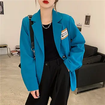 2021 Kadın İlkbahar sonbahar ceketi Yeni Kore Kadın Rahat İnce Gevşek Takım Elbise Katı Ceket Uzun Kollu Düğmeler Üst Ceket YM266