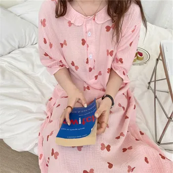 2021 Yeni Bahar Yaz Pamuk Gecelik Kadın Gecelik Pijama Kısa Kollu Gece uzun elbise Kadın Gecelik Kıyafeti