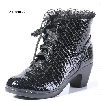 2021 Yeni Zarif Moda Sonbahar Kış Çizmeler Yumuşak Taban Dans Ayakkabıları Kadın Hakiki Deri Çizmeler Işık Konfor Yüksek Topuklu Siyah Kırmızı