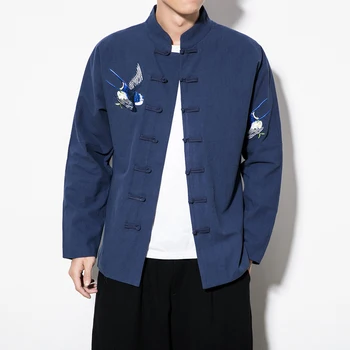 2021 Yeni Çin Tarzı Retro Artı Boyutu Tang Takım Elbise Ceketler Genç Erkekler İşlemeli Hanfu Erkek Geleneksel Kung Fu Ceket Ceket