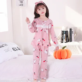 2021 Çocuk Pijama Elbise Takım Elbise genç prenses Uzun Kollu Pamuklu Pijama Kızlar Bahar Pijama Setleri Çocuklar Karikatür Pijama