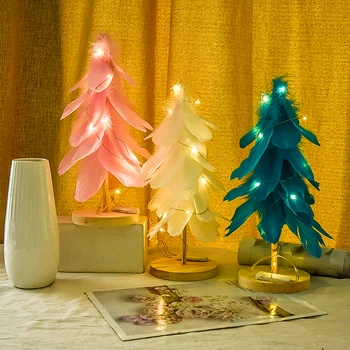 2022 Yaratıcı Tüy Noel Ağacı LED ışıkları ile ev Dekor Masaüstü Gece Lambası Noel Süs Dekorasyon Ev Dekorasyon