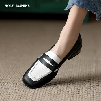 2022 Yeni Gelmesi Hakiki Deri Ayakkabı Kadın düz ayakkabı Karışık Renkler Kare Ayak Bahar rahat ayakkabılar Bayanlar Loafer'lar Kadın Ayakkabı
