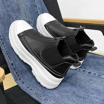 2023 Bahar Yeni Erkek Deri rahat ayakkabılar Kalın tabanlı platform ayakkabılar Sokak Moda Slip-on Loafer'lar