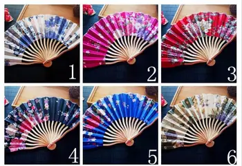 21 cm Taşınabilir Japon Tarzı Saten Kumaş Bayanlar El yelpaze Çarpık Bambu Fan Parti Favor lin4190