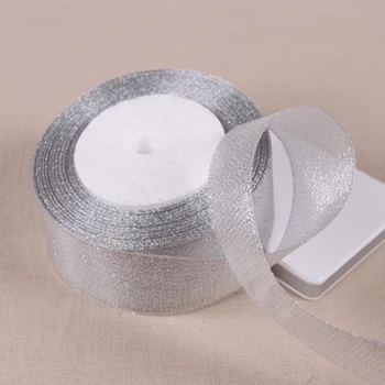 (25 yards / rulo) 40mm Gümüş Metalik Glitter Şerit Renkli hediye paketi şeritler toptan