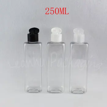 250 ML Şeffaf Kare Plastik Şişe, 250CC Boş Kozmetik Konteyner, şampuan / Losyon Ambalaj Şişe (28 Adet / grup )