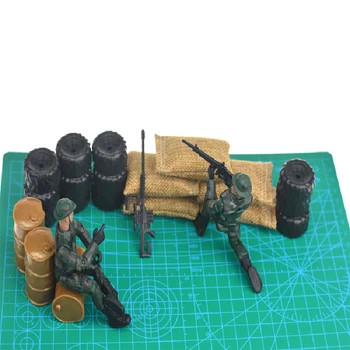 3.75 İnç Asker Aksiyon Figürü Özel Kuvvetler Sahne Sahne Kum Torbaları Yağ Bidonu Atık Lastikler Modeli DIY Oyuncak 1/35 Stokta Mevcut