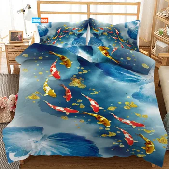 3 Adet Lüks Yorgan yatak örtüsü seti Moda 3D Stereo Balık Yatak Takımları Yorgan Nevresim Yastık Kılıfı Ev Tekstili