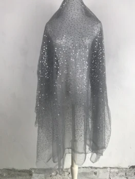 3 metre Yıldızlı gökyüzü tarzı Gri örgü ve gümüş pullu nakış kumaş parlaklık DIY abiye, moda giyim X1017