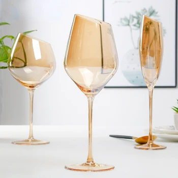 3 Çeşit Özellikleri Galvanik cam şarap kadehi 400-600 Ml ışık lüks Amber kadeh aile Bar Festivali ziyafet Drinkware