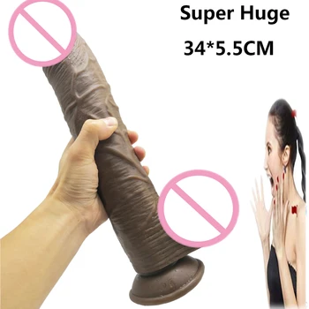 34X5. 5 CM büyük Yapay Penis vantuz ile yumuşak uzun yapay penis gerçekçi büyük at dildos yetişkin oyuncaklar anal popo fiş kadın için seks shop