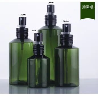 35 adet 150 ml koyu yeşil PET parfüm şişesi ile siyah alüminyum püskürtücü, sis püskürtücü şişe, parfüm atomizör şişe