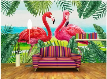 3d duvar kağıdı özel fotoğraf ofis İskandinav tarzı elle çizilmiş bitki flamingo 3d duvar resimleri duvar kağıtları ev dekor oturma odası için