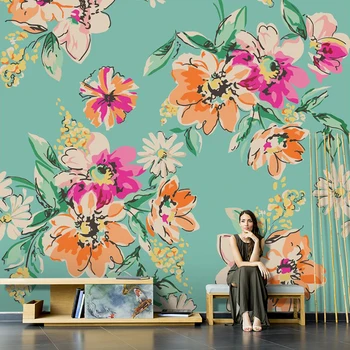 3D Duvar Kağıtları Sanat Renkli Çiçekler Baskı TV Arka Plan Duvar Kağıtları İç Dekor Oturma Odası Yatak Odası için