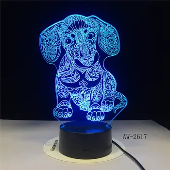 3D LED Gece Lambası Bulldog Jack Russell Terrier Rottweiler Afgan Tazı Basset Tazı Dobermann Labrador Retriever AW-2617