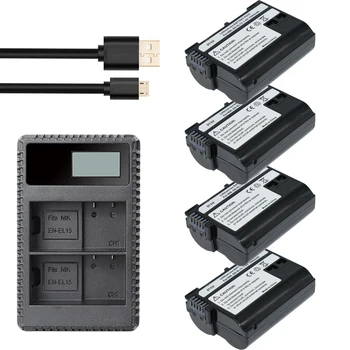 4 Adet bateria EN EL15 piller EN-EL15 Pil paketi + çifte şarj makinesi İçin Nik D600 D800 D800E D7000 D7100 V1 MH-25