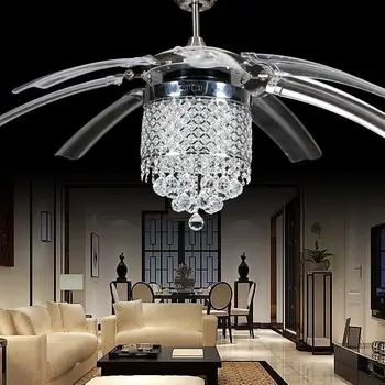 42 inç Yüksek Kaliteli LED Kristal fan ışıkları oturma odası modern fan uzaktan kumandalı tavan vantilatörleri 110V 220V tavan vantilatörleri