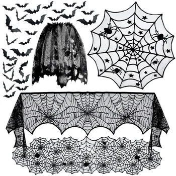 5 paket Cadılar Bayramı Süslemeleri Masa Örtüsü Masa Koşucu Siyah Dantel Yuvarlak Örümcek Örümcek Ağı yemek masası Örtüsü Cadılar Bayramı Partisi